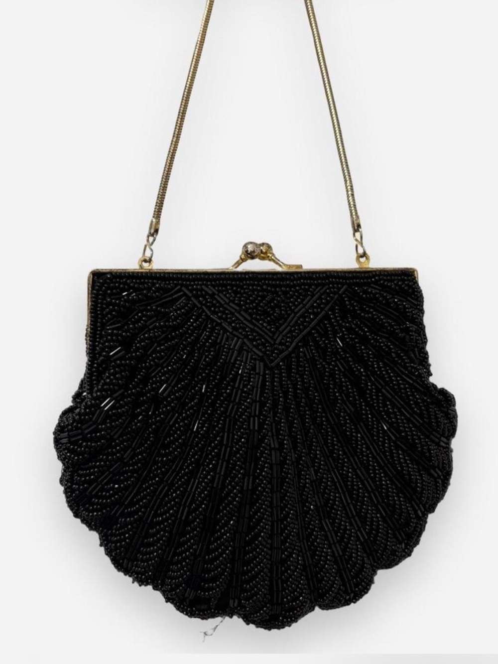 Vintage Kiss Lock Black Beaded Evening Bag